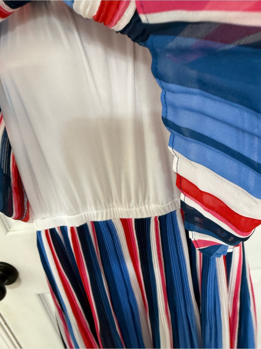 Lane Bryant Pleated Stripe Maxi Dress 14/16 Cold Shoulder Blue Red White - Picture 12 of 12